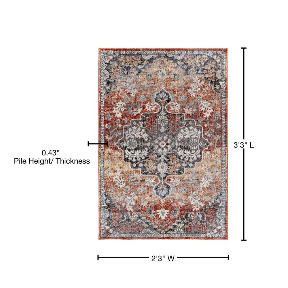 Blue and Taupe 2' x 3' Oriental Synthetic Area Rug