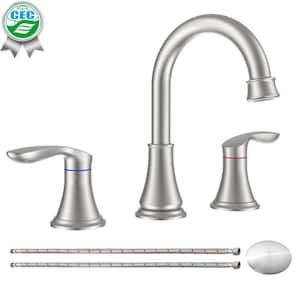8 in. Widespread Dual Handle Bathroom Faucet with Pop Up Drain and Supply Hoses in Brushed Nickel