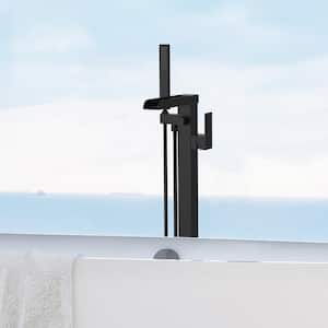 Single Handle Bathroom Freestanding Tub Faucet with Hand Shower in Matte Black