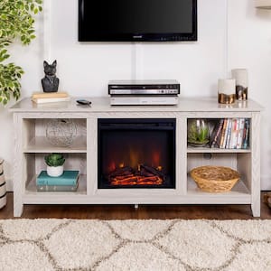 Essential 58 in. White TV Stand fits TV up to 60 in. with Adjustable Shelves Electric Fireplace