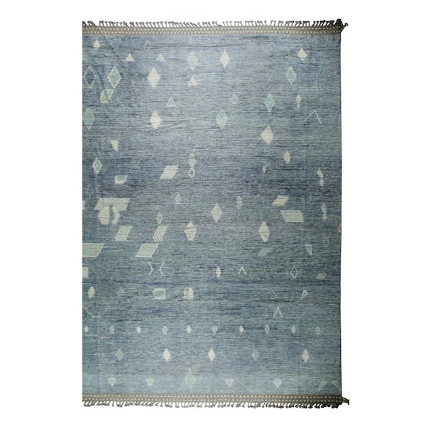Blue Hand-Knotted Wool Contemporary Marrakech Handspun, Elegant and Durable Rug for Enhance 12 ft. x 15 ft. Area Rug