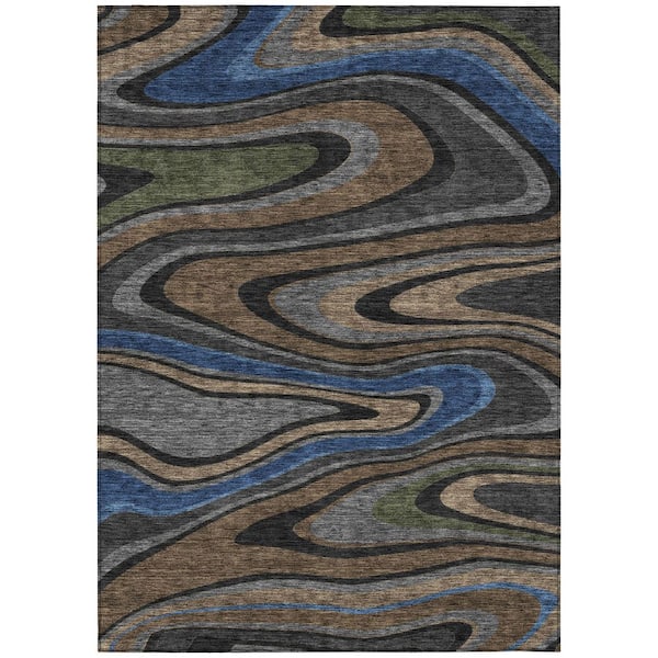 Chantille Machine Washable Indoor/Outdoor Abstract ACN2494 Black 10 ft. x 14 ft. Area Rug