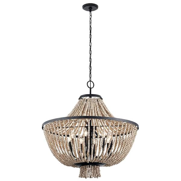 Brisbane 30 in. 8-Light Distressed Black Farmhouse Candle Empire Chandelier for Dining Room