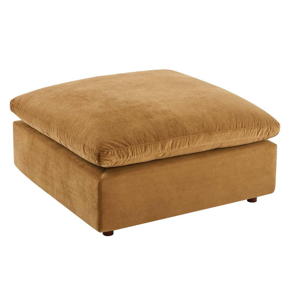 Cognac Brown Luxe Performance Velvet Overstuffed Ottoman