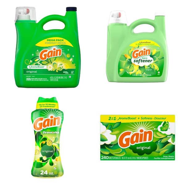 Aroma Boost Original Scent Laundry Detergent (154 fl oz), Fabric Softener (140 oz), Beads (24 oz) and Dryer Sheets combo