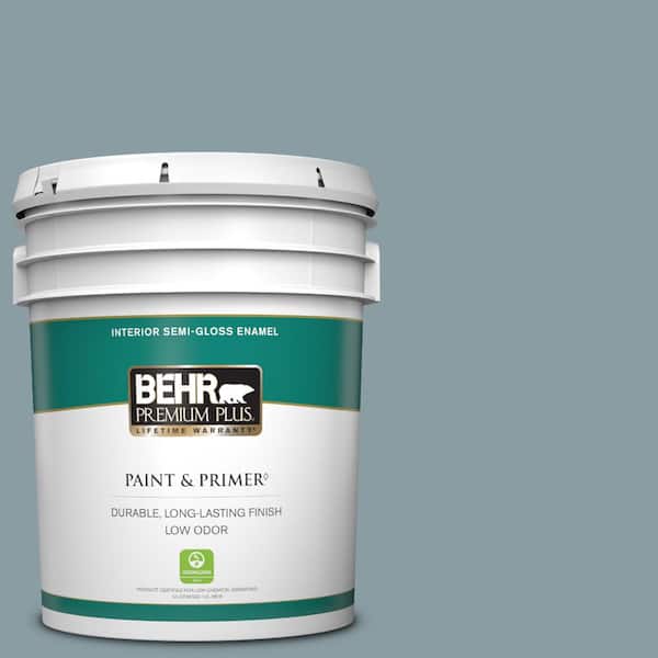BEHR PREMIUM PLUS 5 gal. #540F-4 Shale Gray Semi-Gloss Enamel Low Odor Interior Paint & Primer