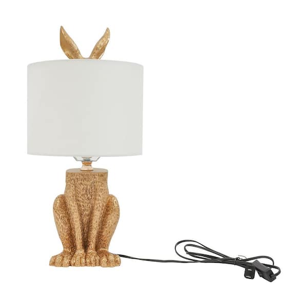 OUKANING 19 in. Gold Modern Creative Rabbit Table Lamp with White PVC Shade for Bedroom Living Room, No Bulbs Included