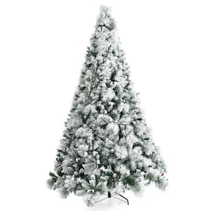 8 ft. Green Snow Flocked Artificial Christmas Tree with Pine Cone and Red Berries