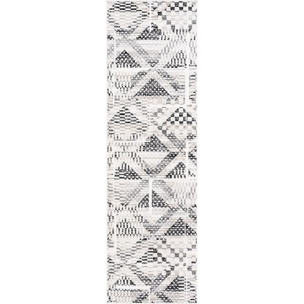 Tayse Rugs Alpha Black 2 ft. x 8 ft. Abstract Indoor Area Rug
