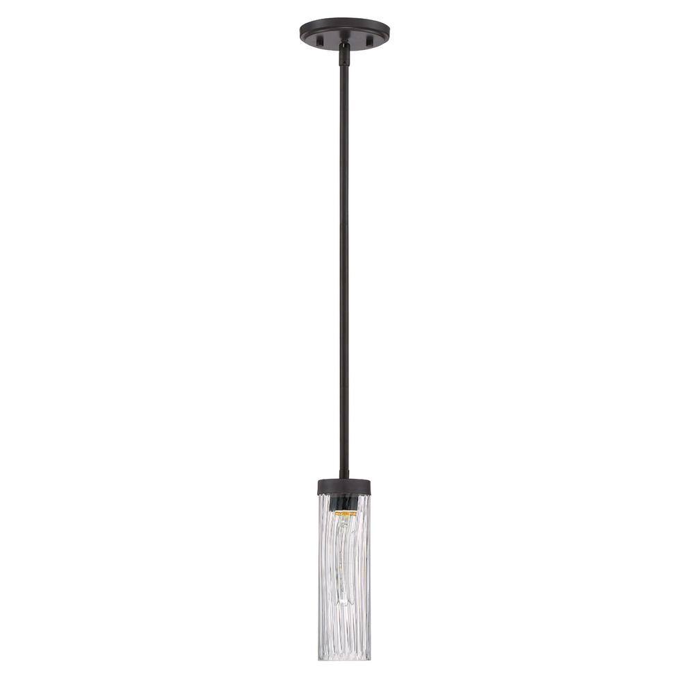 Braden Iron Graphite 12" Striated Glass Mini Pendant Light