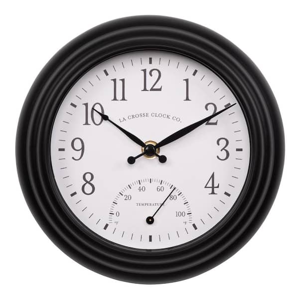 La Crosse Clock 8 in. Colby Indoor/Outdoor Analog Quartz Wall Clock with Temperature