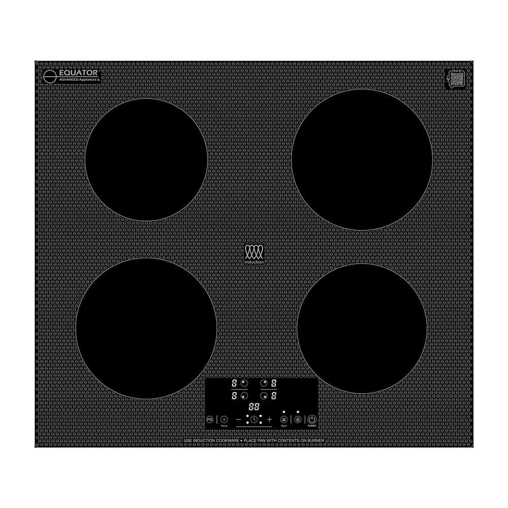 Equator 24 in. 240V/7400W Built-In 4 Elements Electric Induction Cooktop Smooth Top Surface in Black with Power Boost Keep Warm
