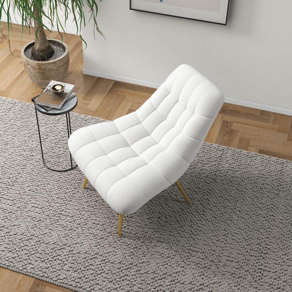 Eden Cream Boucle Fabric Lounge Chair with Gold Metal Legs