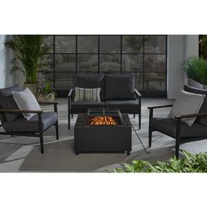 Nickleby 33 in. Cube Steel Black Low Smoke Wood Burning Fire Pit with Stainless Steel Bowl and Black Marble Tile Top