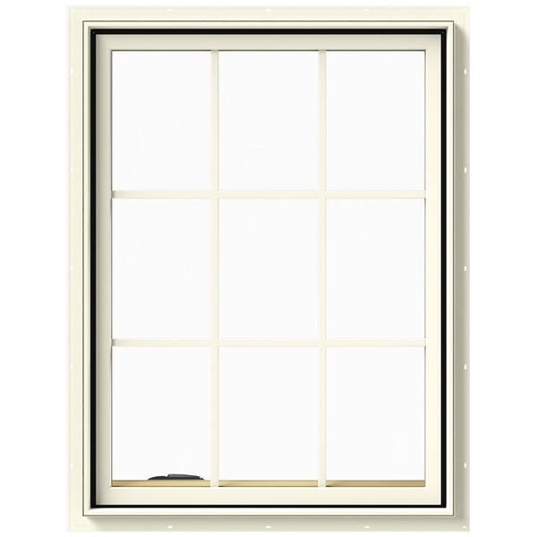 JELD-WEN 30 in. x 40 in. W-2500 Series Cream Painted Clad Wood Left-Handed Casement Window with Colonial Grids/Grilles