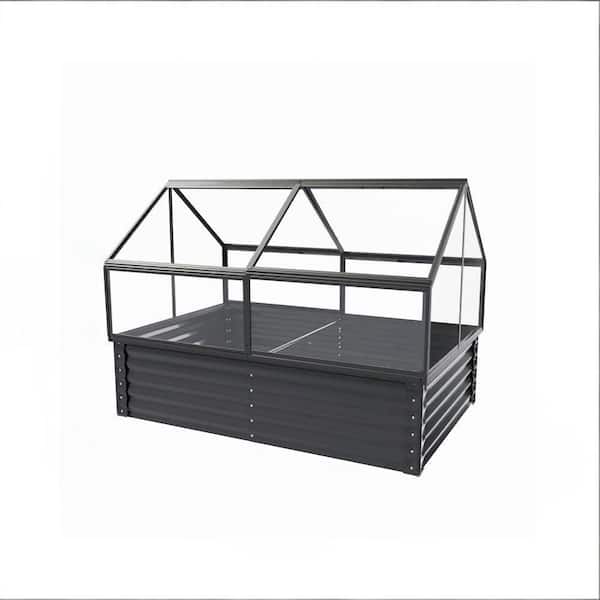 45 in. W x 68.7 in. D x 51.5 in. H Metal Black Greenhouse, Raised Plant Bed