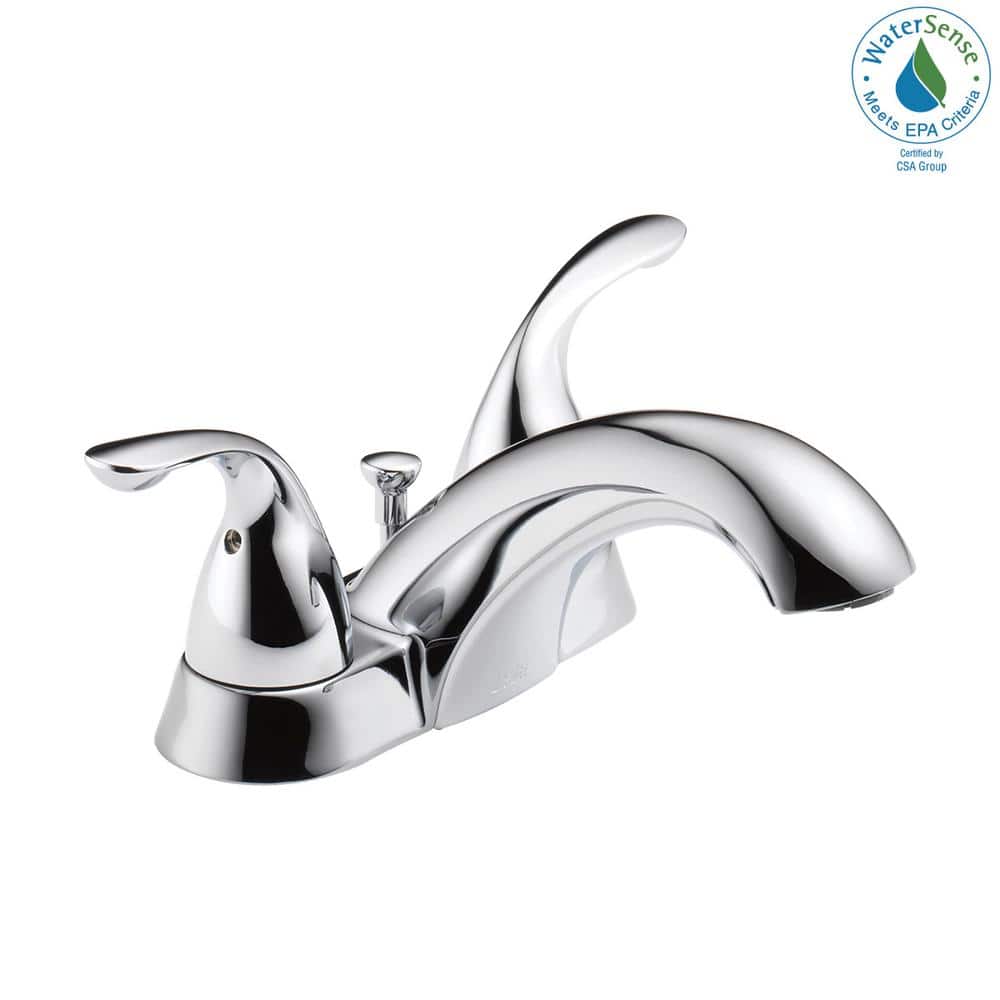 Chrome Two Handle Centerset Bathroom Faucet with Metal Drain Assembly