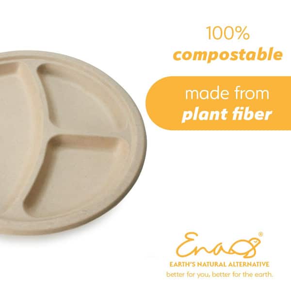 Earth's Natural Alternative 10 in. 3-Compartment Unbleached Bamboo  Compostable Disposable Paper Plates ECOP007CSE - The Home Depot