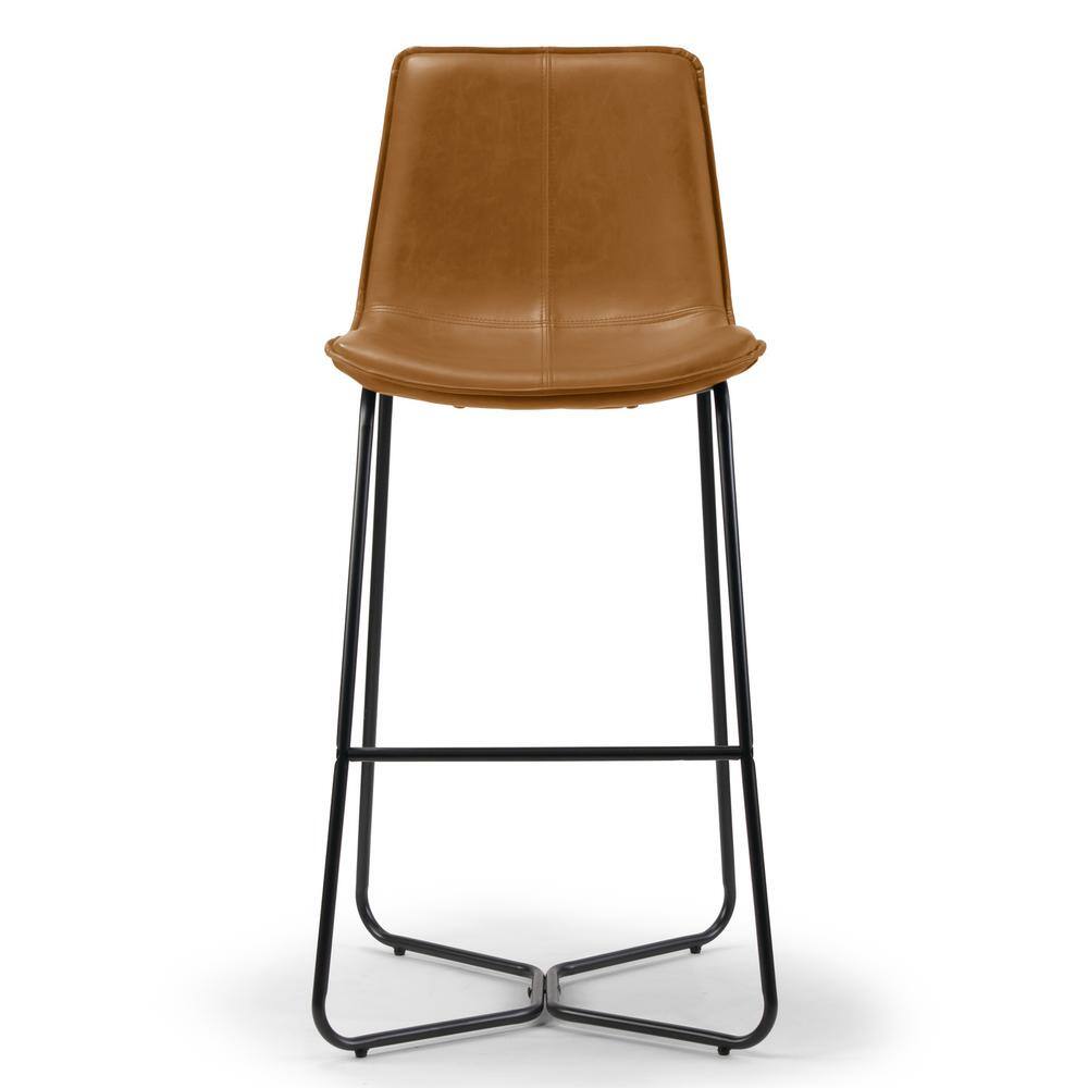 Amery 30" Brown Faux Leather Bar Stool with Black Iron Frame - Set of 2