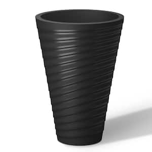 18 in. High Medium Spiral Black Plastic Round Planter / Pot with Drainage Holes (Set of 2)