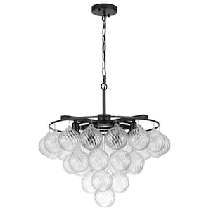 8 Lights Matte Black Modern/Contemporary Tiered Textured Glass Chandelier