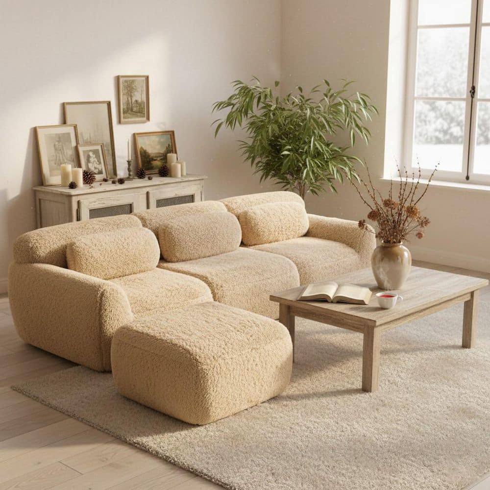 Homy Casa 114.7 in. 3-Seat Plush Microfiber L-Shaped Modular Sectional ...
