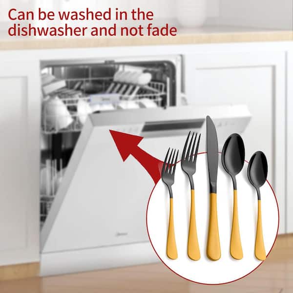 20-Piece Stainless Steel Serving Set Yellow Handle 18/0 Cutlery