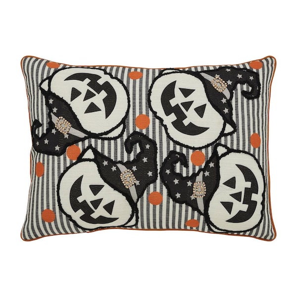 5 in. x 20 in. Black Witchy Pumpkins Throw Pillow