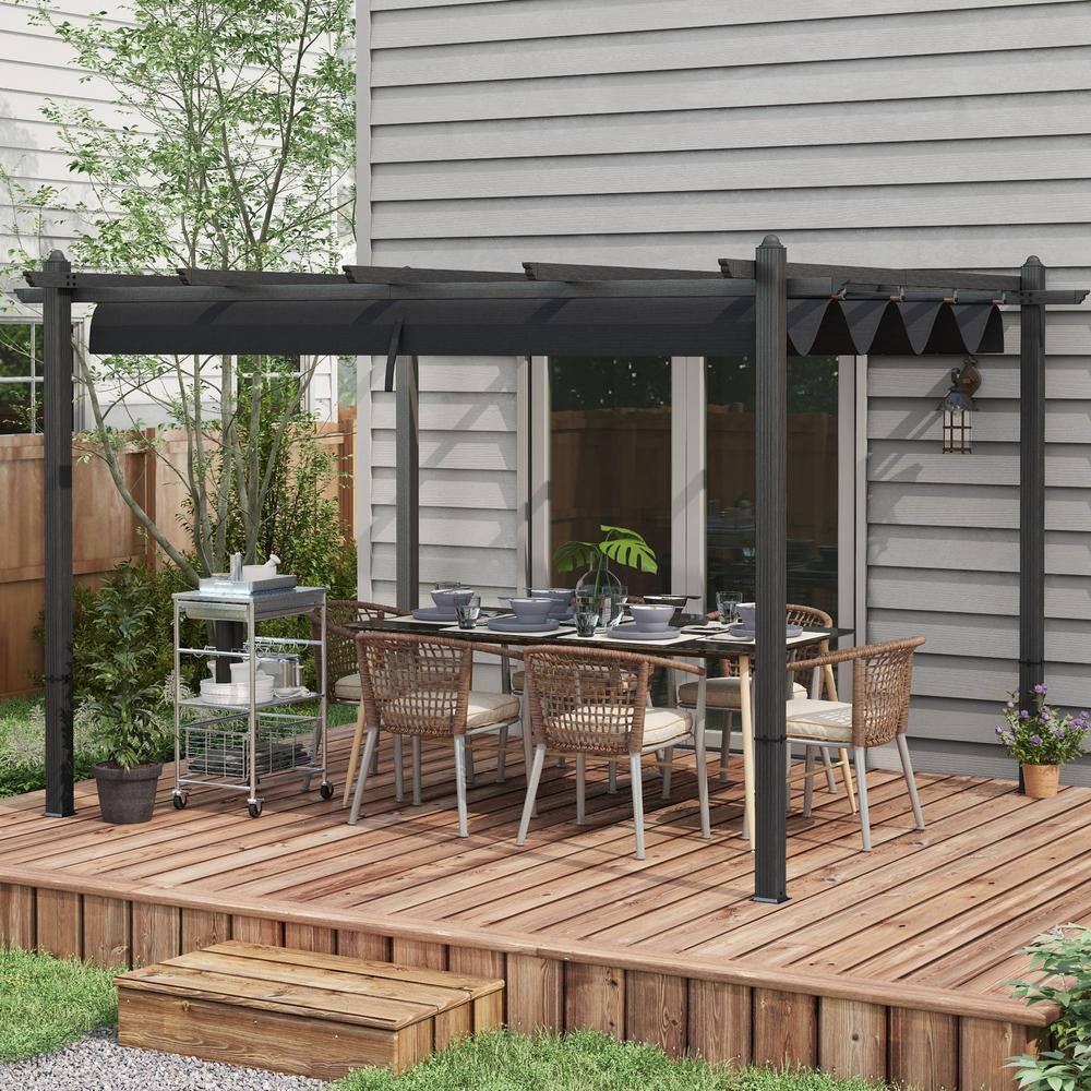 Gray Aluminum 10' x 13' Retractable Pergola with Canopy