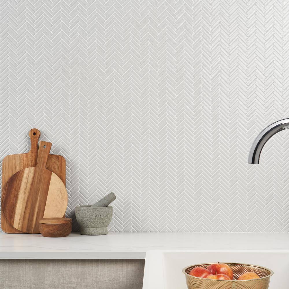 White Herringbone 11x11 Glossy Porcelain Mosaic Tile