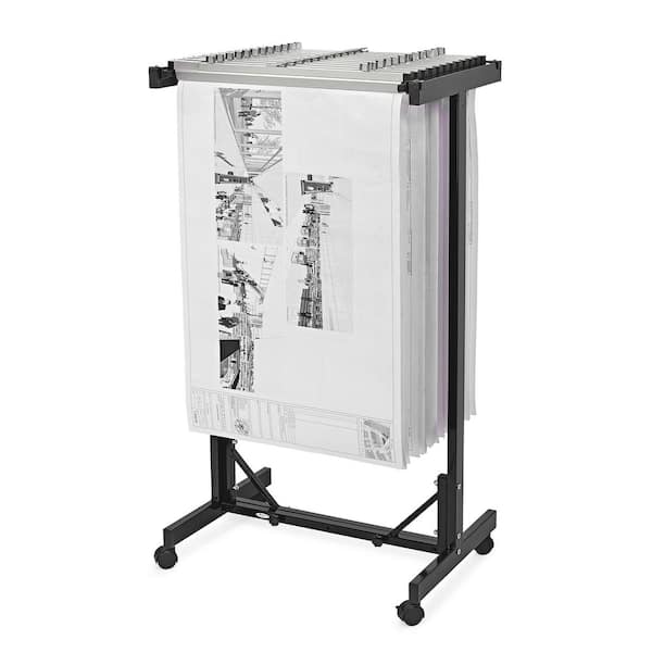 AdirOffice 51 in. x 47 in. Portable Expandable Steel Plan Center Hanging File Folder Rack, Black, with (12) 30 in. Hanging Clamps