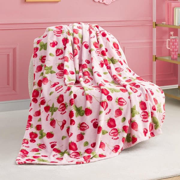Juicy Green & Pink/Red Berry Happy 50 in. x 70 in. Microfiber Throw Blanket