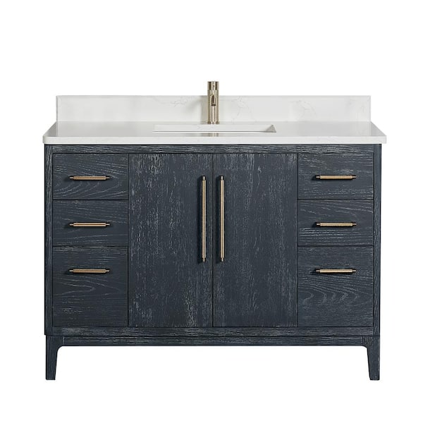 ROSWELL Gara 48 in. W x 22 in. D x 33.9 in. H Single Sink Bath Vanity in Blue with White Grain Composite Stone Top