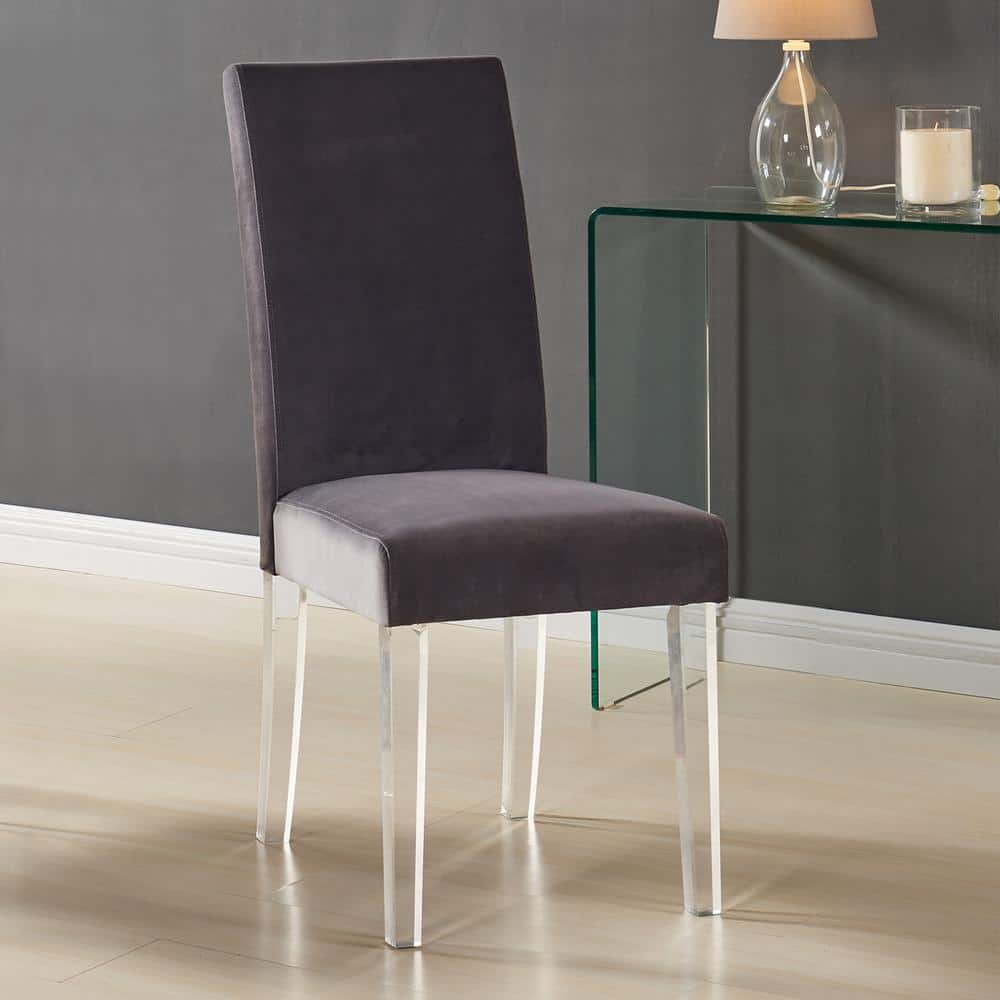 Gray Velvet Upholstered Parsons Side Chair with Acrylic Legs