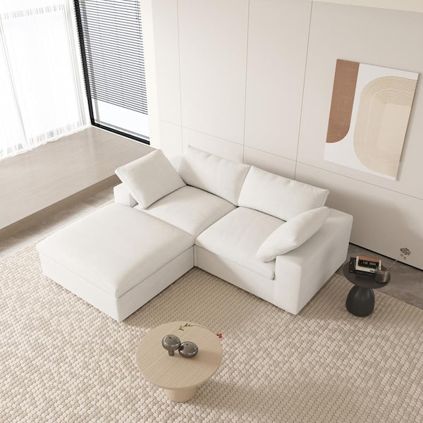 80.3 in. W Square Arm Linen Modular Free Combination Sofa with Storage Ottoman in. White