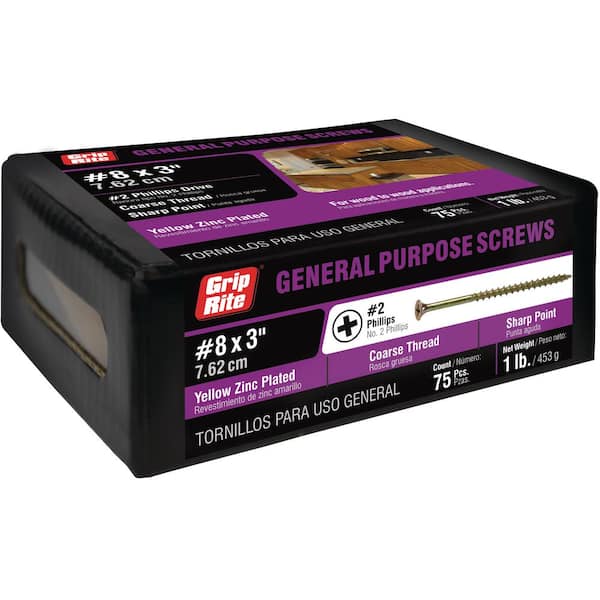 Grip-Rite #8 x 3 in. #2 Phillips Bugle Head Coarse Thread Wood Screws 10 lb. Box