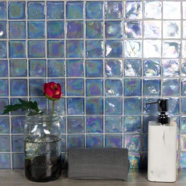 Iridescent Blue 2x2 Recycled Glass Mosaic Tile