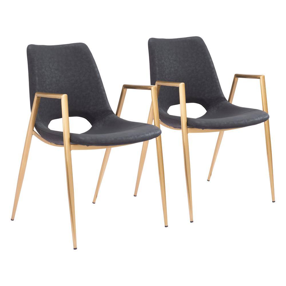 Black Faux Leather and Gold Metal Arm Chair
