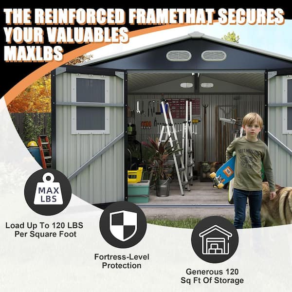 Mondawe 8 ft. W x 8 ft. D Dark Gray Metal Outdoor Storage Shed