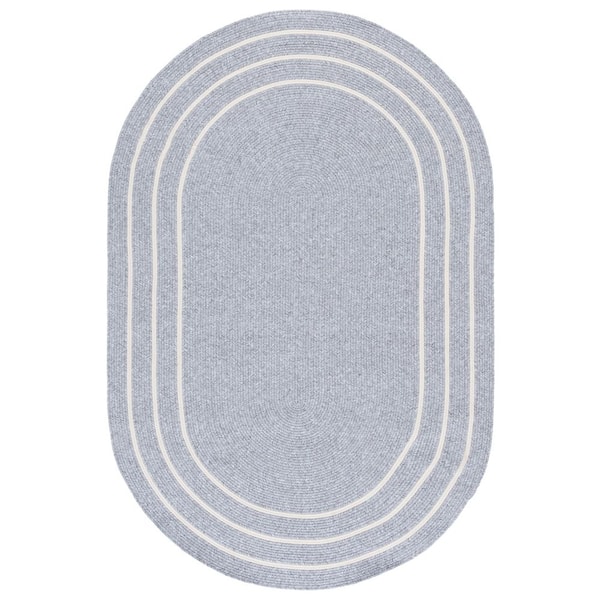 Braided 4 ft. x 6 ft. Oval Light Gray/Ivory Border Striped Modern Washable Area Rug