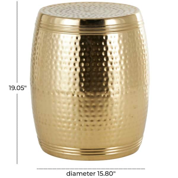 16 in. W. x 19 in. Gold Hammered Drum Round Metal Coffee Table with Grooves