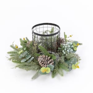 8.5 in. H Holiday Centerpiece w/Metal & Glass Candle Holder