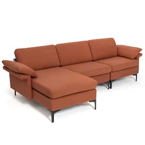 100.5 in. W Square Arm 3-Piece Lint Fabric Modern Modular L-Shaped Sectional Sofa with Reversible 2-USB Ports Red