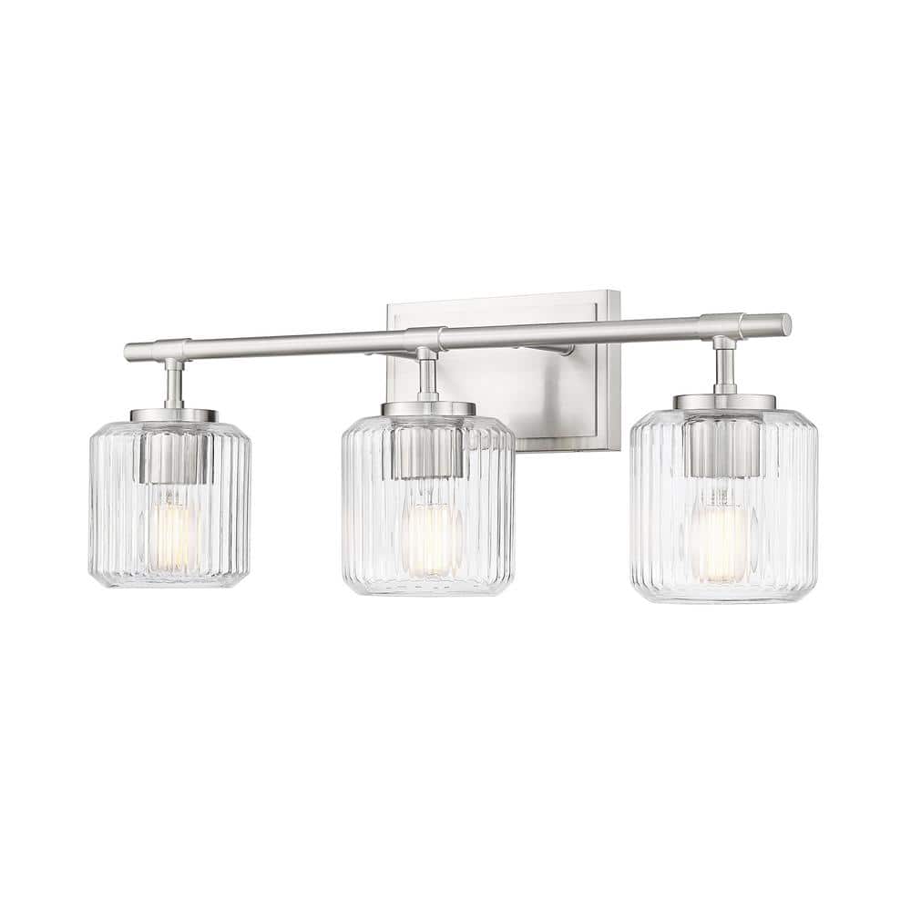 Landon 24 in. 3 Light Brushed Nickel Vanity Light with Clear Ribbed Glass S