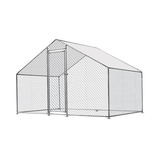 Tidoin 120 in. W x 79.2 in. D x 74.4 in. H Metal In-Ground Chicken Coop with 1-Door and Sharp Top