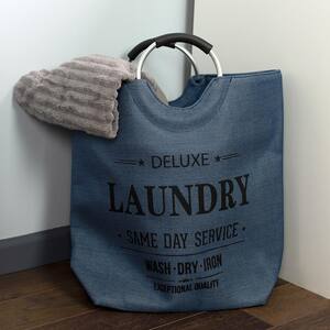 Navy Canvas Deluxe Laundry Hamper Tote with Soft Grip Handles