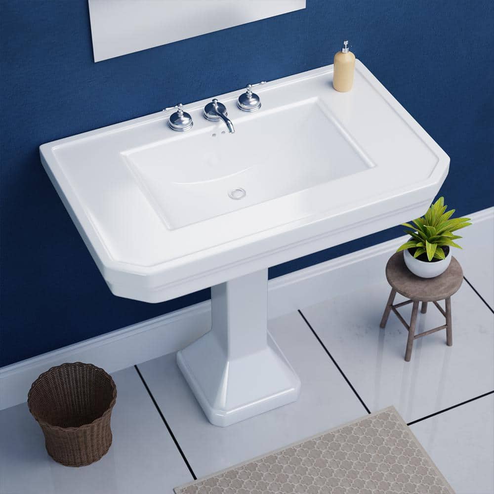 Victorian 32" White Porcelain Pedestal Bathroom Sink