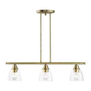 Montgomery 3-Light Antique Brass Linear Chandelier with Clear Glass Shades