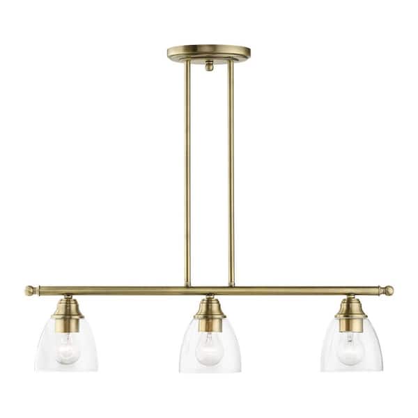 Livex Lighting Montgomery 3-Light Antique Brass Linear Chandelier with ...