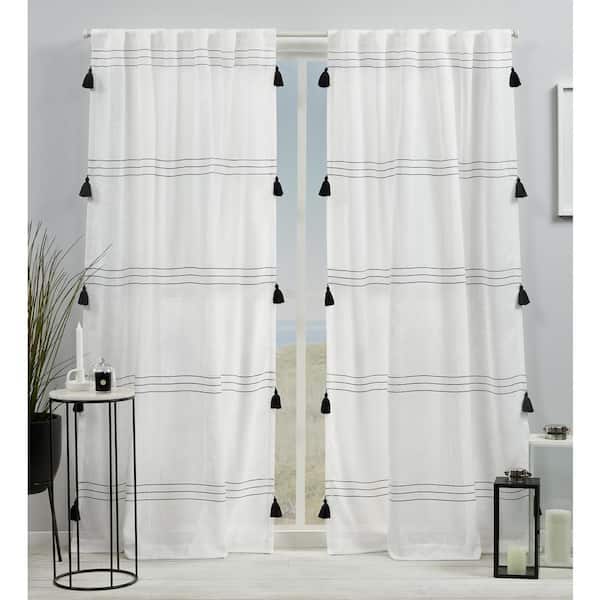 null Demi Black Horizontal Stripes Light Filtering Hidden Tab / Rod Pocket Curtain, 54 in. W x 63 in. L (Set of 2)